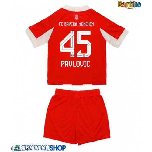 Maglie da calcio Bayern Munich Aleksandar Pavlovic #45 Prima Maglia Bambino 2025-26 Manica Corta + Pantaloni corti)